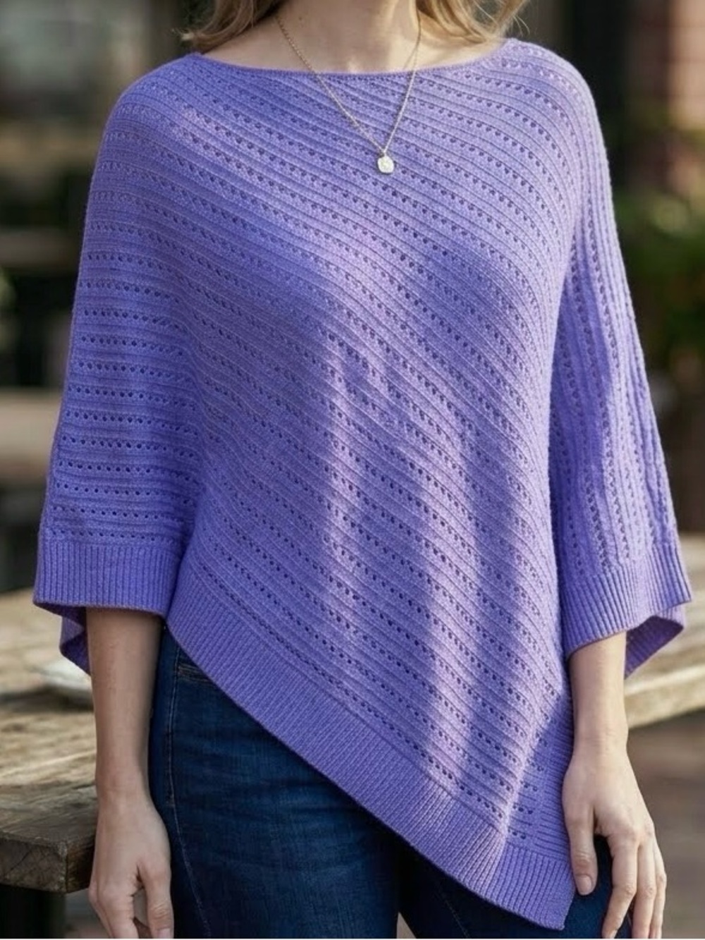J. Jill Poncho Lilac Purple Pointelle Knit Asymmetrical Linen Blend OS NWT boho
